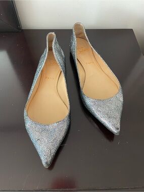 Christian Louboutin Silver Glitter Pointed Toe Flats